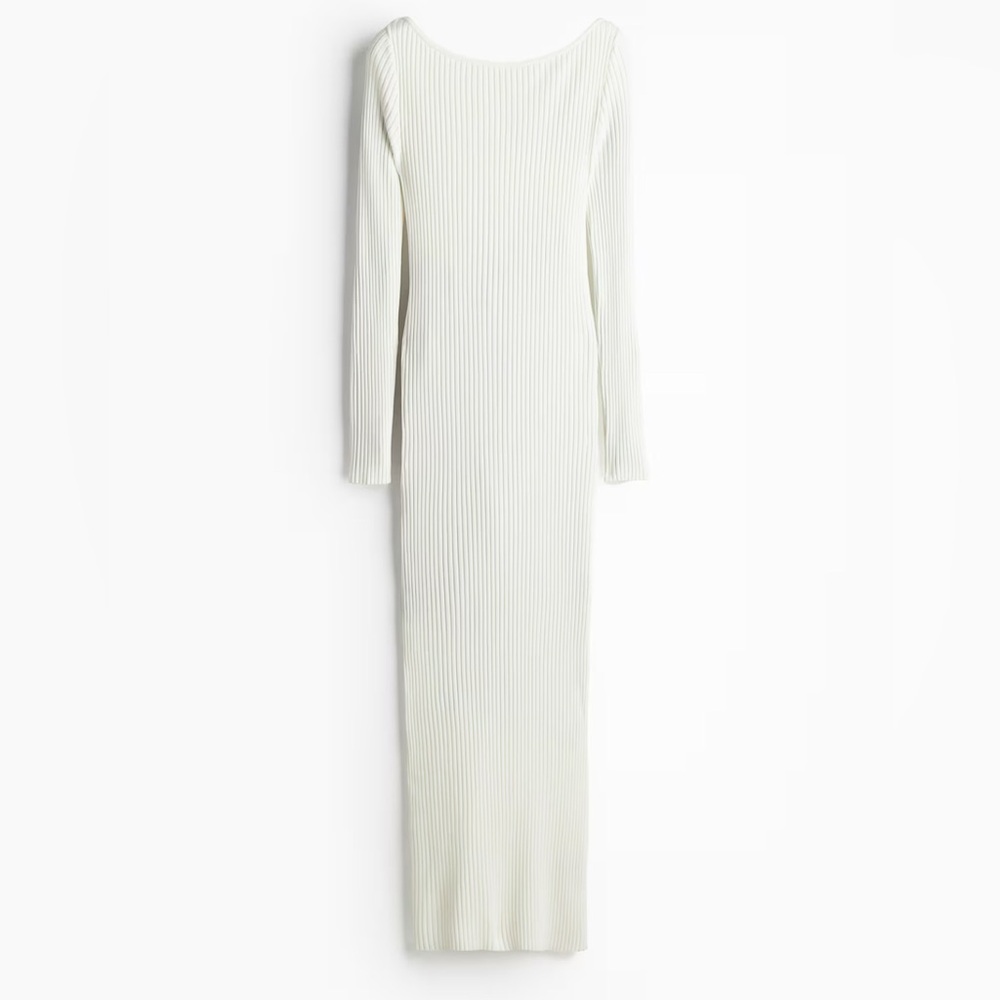 H&M White Long Sleeve Ribbed Dress